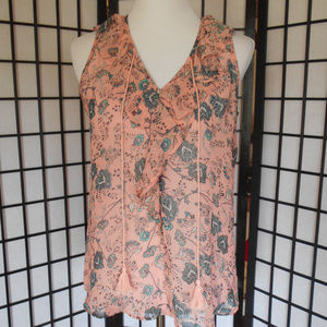 Pretty Sleeveless Ruffled Pink  Floral Tunic SZ L